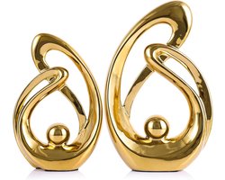 Gouden Decor Accent - Porselein Art - Mid Century Moderne Decoraties - Abstracte Keramische Standbeeld Sculptuur voor Koffietafel - Boekenplank - Tv Stand Centerpieces