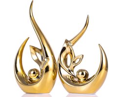Gouden Decor Accent - Porselein Art Mid Century Moderne Decoraties & Gouden Centerpieces voor Tafels - Abstract Keramische Standbeeld Sculptuur voor Koffietafel Boekenplank Tv Stand