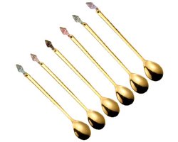 Gouden Dessert- Theelepels – Set van 6 met Multicolor Details | AULICA