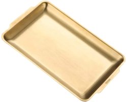 Gouden Dienblad met Handvatten 27x15 cm - Rechthoekig Metalen Serveerbord voor Keuken, Feestjes en Buitengebruik