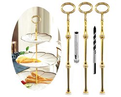 Gouden etagère set voor cupcakes, fruit en desserts - 3-delige stangen set voor zelfgebouwde etagères