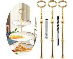 Gouden etagère set voor cupcakes, fruit en desserts - 3-delige stangen set voor zelfgebouwde etagères