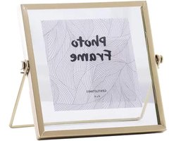 Gouden Fotolijst Display met Transparant Glas en Ijzeren Ondersteuning - Tafelblad Decor - Gepersonaliseerde Fotolijst voor Home Decor met Familie Foto's en Gedroogde Bloemen - Certificaat Document Houder