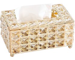 Gouden glazen tissuebox met deksel - rechthoekige decoratieve tissueboxhouder, glanzende tissuehouder voor badkamer, kaptafel, tafel, auto, winkel, kantoor