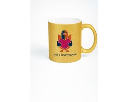 Gouden Glitter Mok 'Just a Lovely Goose' met Gans & Hart Design - Uniek Cadeau