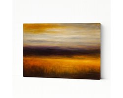 Gouden horizon - Abstract - Goud - Bruin - Moderne wandkunst - Decoratie kantoor - Muurdecoratie woonkamer - Slaapkamer schilderijen - Canvas schilderij 90x60 cm