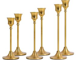 Gouden Kandelaar Set van 6 - Messing Kaarshouders voor LED en Pilaarkaarsen