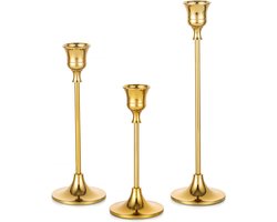 Gouden Kandelaars Houder Kaarshouder Set van 3 - Messing Taper Kandelaar Houders | Metalen Kandelaar Houders voor Eettafel Schoorsteenmantel - Bruiloft Feest Kerst Woonkamer