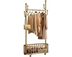 Gouden Kapstok - Vrijstaande Kapstok - Kleding Opbergen - Met Mand En Haken - 60 Cm - Goud