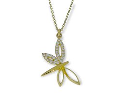 Gouden Ketting Libelle Hanger Zirkonia 14 karaats