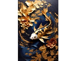 Gouden Koi Karper - Japanse Koi - Vissen - Geluk - posters - formaat 50x70cm - Wanddecoratie - S1027MT