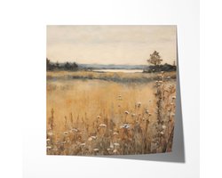 Gouden Landschap Schilderij - Poster 50x50 cm vierkant Sfeervolle wanddecoratie voor woonkamer en slaapkamer - Premium papier - Zonder lijst