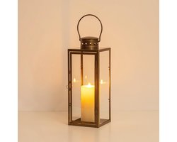 Gouden Lantaarn Decoratie voor Buiten: 35 cm Windlicht voor Tuin, Balkon en Graf, Vintage Tafeldecoratie en Kaarsenhouder