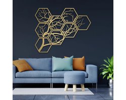 Gouden Levensboom Wanddecoratie – Handgemaakt 3D Kunstwerk 114 x 91 cm