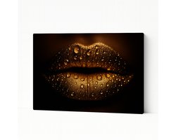 Gouden lippen – druppels – wanddecoratie – Canvas schilderij – 70x50 cm