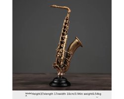 Gouden Luxe Saxofoon Franse Hoorn Muziekinstrument 17 x 10 x 37 cm Decoratie - Miniatuur Blaas Instrument - Uniek Model - Prachtig Ornament- Kunst Werk- Hars Ambachten- Droom Cadeau Muziekliefhebber - Orkest- Stijlvol- Modern Gold Saks Luxe Geschenk