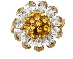 Gouden messing gele kristallen bloemenring