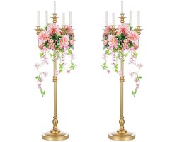Gouden Metalen Kaarsenhouder Set van 2 - Kandelaar Antiek Vloer Kandelaar - Decoratieve Eettafel Middelpunt - Bruiloft Evenement Partij - 124cm Hoog vloerkandelaar