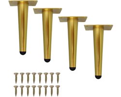 Gouden metalen meubelbenen, stevige rechte benen meubelbenen, moderne doe-het-zelf vervangende benen voor kasten, banken, stoelen - metalen kastbenen - konische meubelbenen - koffietafelbenen - een set van 4 (goud, 4 inch)