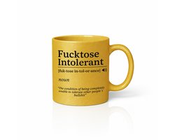 Gouden Mok – “Fucktose Intolerant” Woordenboek-Design – Grappige Sarcastische Koffiebeker voor Werk, Thuis & Attitude Fans – 330ml Keramische Mok