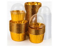 Gouden Muffin Vormpjes - Bakvormpjes - 50 stuks - Met transparante deksels