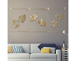 Gouden Muurdecoratieset - 3-delige Metalen Wanddecoratie voor Woonkamer, Slaapkamer en Kantoor