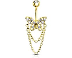 Gouden Navel Bars 316L Chirurgisch Staal Dubbele Ketting Piercing met Zirkonia