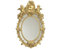 Gouden Ovale Spiegel met Twee Putti – Klassieke Resin Wandspiegel met Barokke Details – Luxe Antieke Look voor Stijlvol Interieur