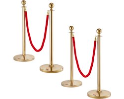 Gouden paaltjes - Set van 4 Gouden Afzetpalen met Fluwelen Koord