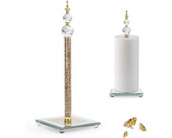 Gouden papieren handdoekhouder, bling kristallen papieren handdoekrolhouder, decoratieve staande papieren handdoekhouder voor keuken werkbladen badkamer, dispenser voor papieren handdoeken met