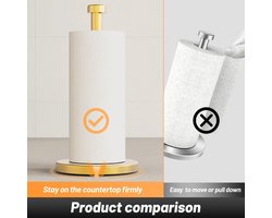 Gouden papieren handdoekhouder, papieren handdoekhouder standaard, papieren handdoekhouder met verzwaarde basis, aanrecht papieren handdoekhouder met zuignappen voor keuken badkamers