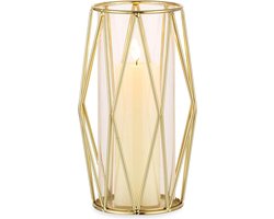 Gouden Pijler Kaarshouder GLazen Orkaan Kaarsenhouders- Metaal Rek voor Bruiloft Verjaardagsfeestje- Decoratieve Bloemenvaas voor Kantoor Woonkamer