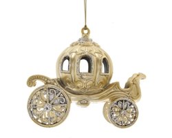 Gouden pompoen koets kersthanger h13cm, geïnspireerd op assepoester