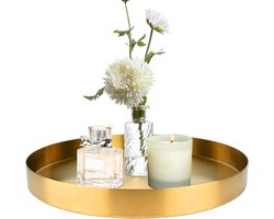 Gouden rond dienblad van metaal, Ø 30 cm, messing dienblad, drankorganizer, decoratief dienblad, decoratief dienblad, kaarsenbord, dienblad voor sieraden, make-up, theeset, vazen