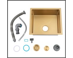 Gouden RVS Spoelbak - Enkelvoudige Waskom - Bovenbouw of Onderbouw - Rechthoekig Design - Luxe Afwerking - 50×45 cm - 20 cm Diep - Compleet met Accessoires