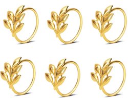 Gouden Servetringen - 6 Stuks - Servetring Goud - Tafeldecoratie - Met Bloem - Set Gouden Servetring - Bruiloft Decoratie - Tafel Accessoire - Servieshouder - Servetten - IXEN