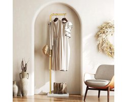 Gouden staande kapstok – kledingrek met 3 haken en stevige verdikte basis, ideaal voor entree, woonkamer of slaapkamer, wit en goud