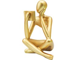 Gouden Standbeeld van een Lezende Vrouw, Denker Sculptuur, Abstract Kunst Ornament, Moderne Decoratieve Figuur, Ideaal voor Woonkamer, Slaapkamer, Kantoor, Plank of Tafel