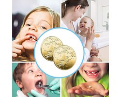 Gouden Tandfee Munten Set voor Kinderen - 2 Stuks met Fluwelen Zakjes
