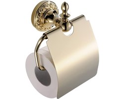 Gouden Toiletpapierhouder met Plankje – Modern Wandmodel – Messing Toiletrolhouder – Luxe WC Rolhouder met Opbergrek – Stijlvolle Badkamer Accessoire