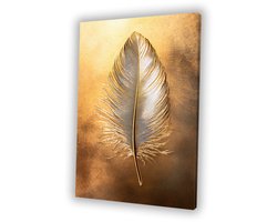 Gouden veer op luxe achtergrond - Veer schilderijen canvas - Wanddecoratie canvas natuur - Art Deco - Wanddecoratie landelijk - Decoratie woonkamer - Canvas 40x60 cm