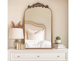 Gouden Vintage Boogspiegel - Antieke Messing Spiegel voor Badkamer en Woonkamer