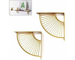 Gouden waaiervormige driehoekige plankbeugel, metalen zwevende plankbeugel, 2-pack, wandgemonteerde hangende plankhoekbeugel voor restaurant/kantoor/huisdecoratie (15 cm/5,9 inch)
