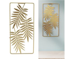 Gouden wanddecoratie metaal, 3D-wandafbeelding wandsculpturen metalen blad Scandinavische stijl wanddecoratie voor woonkamer slaapkamer achtergrond 29,5 x 14,5 cm