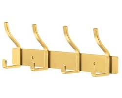 Gouden Wandkapstok met 4 Haken van Roestvrij Staal voor Kleding en Accessoires
