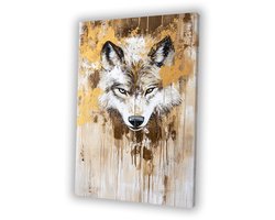 Gouden wolf - Wolf schilderij - Wandkunst dieren - Abstract expressionisme - Modern schilderij - Kantoor decoratie - canvas 40x60 cm