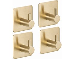 Gouden Zelfklevende Haakjes – RVS Ophanghaakjes – Ultra Sterke Plakhaakjes – 4 Stuks – Goud