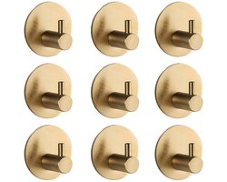 Gouden zelfklevende wandhaken (set van 9) — Roestvrijstalen badkamerhaken — Zelfklevende haken voor keuken, badkamer en slaapkamer