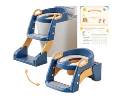 GoudenGracht Potje Peuter - Wc Verkleiner - Plaspotje - 2 in 1 - Wc Diploma - Wc Verkleiner met trapje - Potje - Zindelijkheidstraining - Toiletverkleiner – Blauw