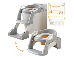 GoudenGracht Potje Peuter - Wc Verkleiner - Plaspotje - 2 in 1 - WC Diploma - Wc Verkleiner met trapje - Zindelijkheidstraining - Toiletverkleiner – Grijs